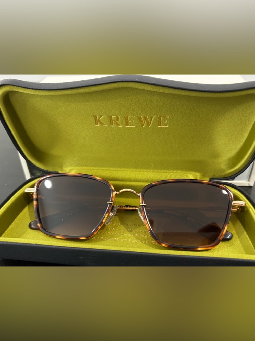 Brand new, never worn KREWE Black Leather Sunglasses Case with Branded White Box